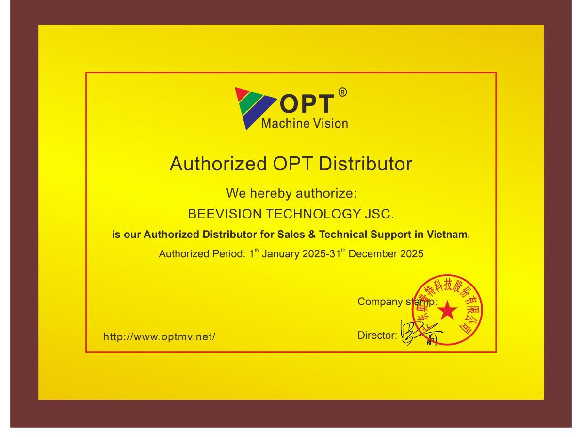 Chứng nhận nhà phân phối uỷ quyền OPT Machine Vision - BeeVision Việt Nam 2025
