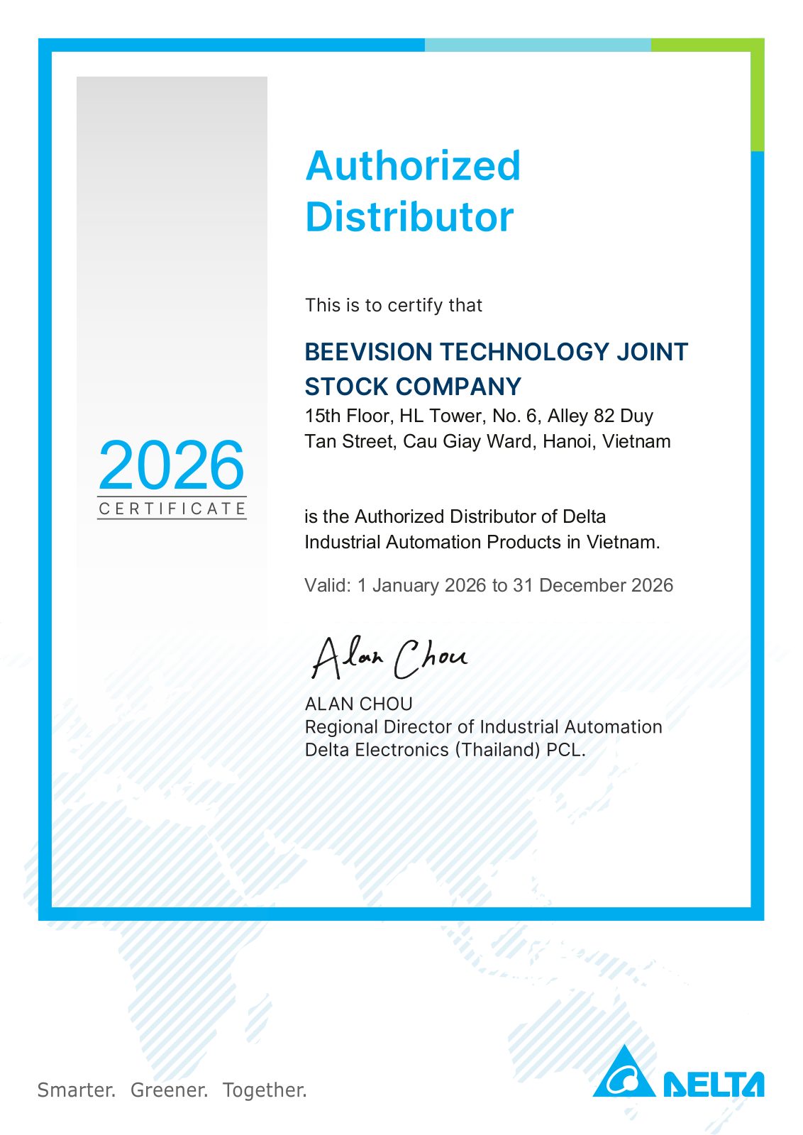 Chứng nhận nhà phân phối ủy quyền Delta của BeeVision năm 2026