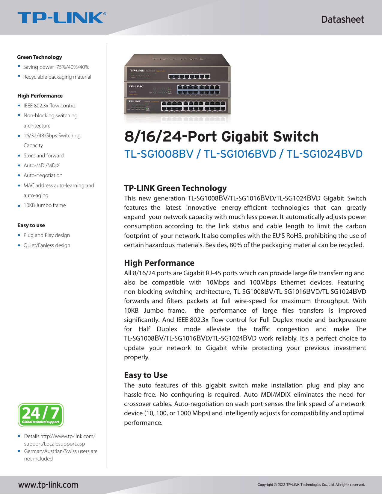 Tính năng switch gigabit TP-Link TL-SG1016BVD